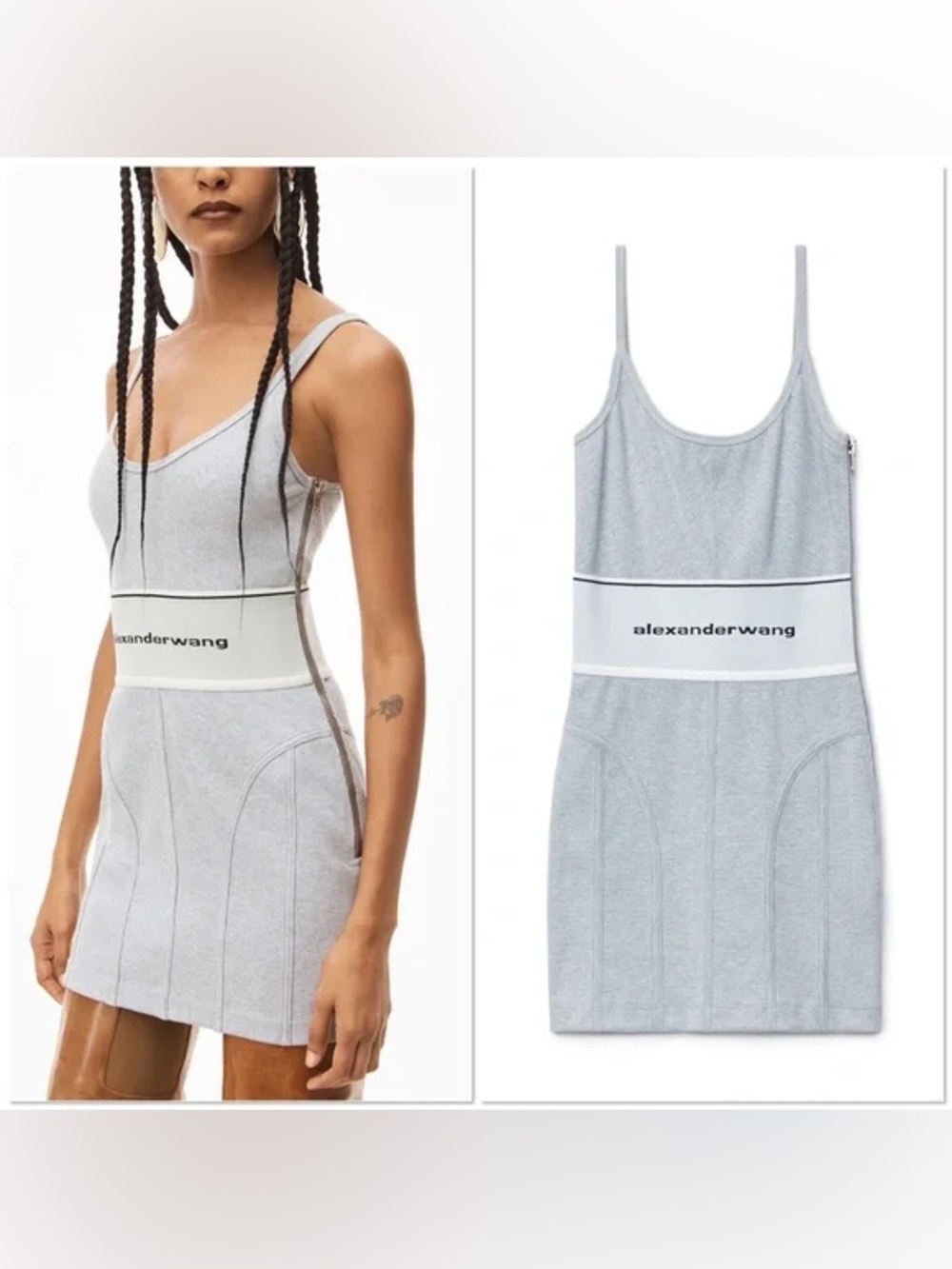 NWT Alexander Wang Logo Elastic Waistline Mini Ribbed Bodycon Dress in Jersey M